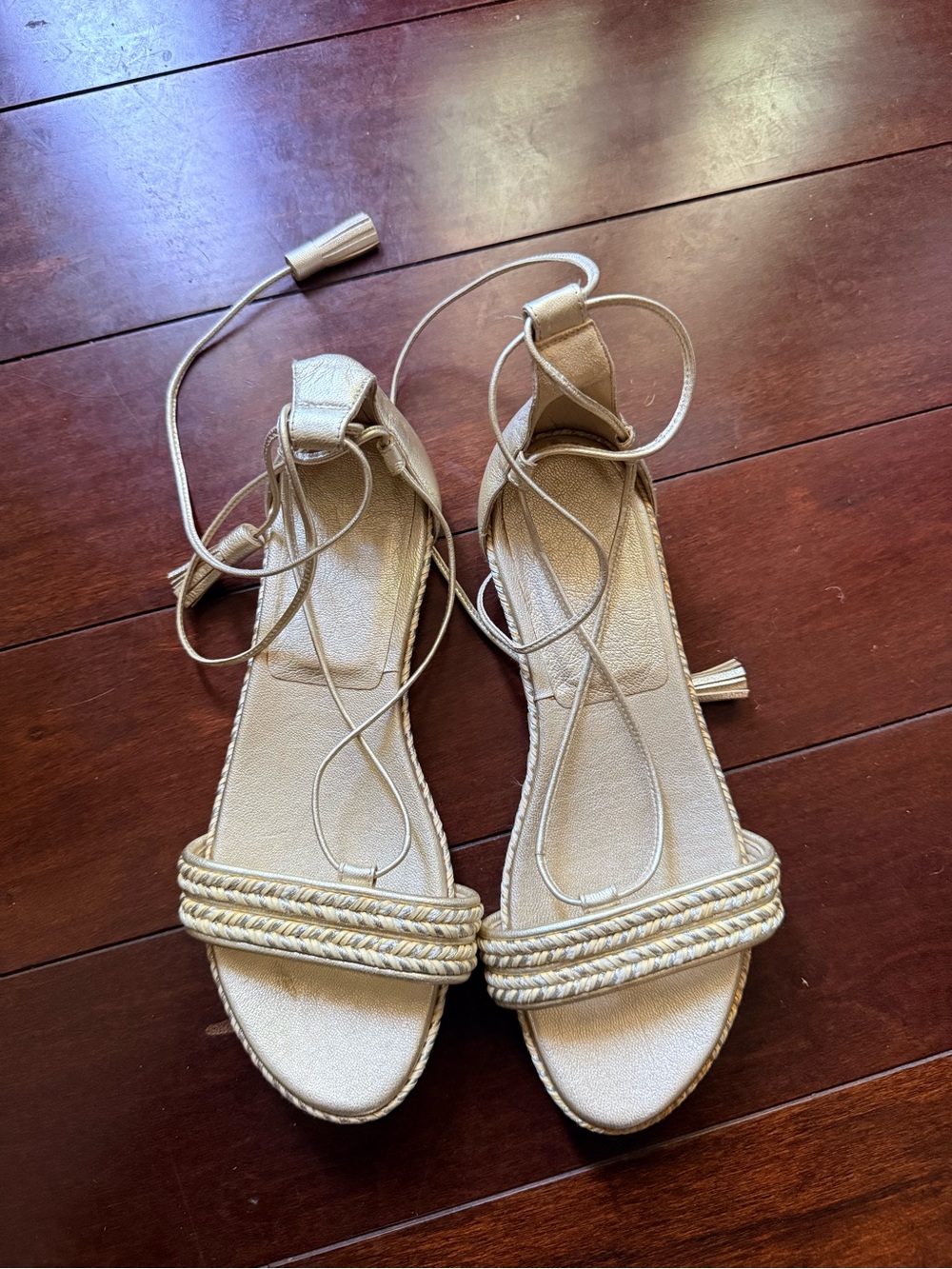Stuart Weitzman Gold Metallic Braided Lace-Up Sandals